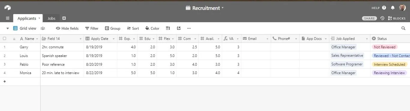 Airtable small business base recruitment
